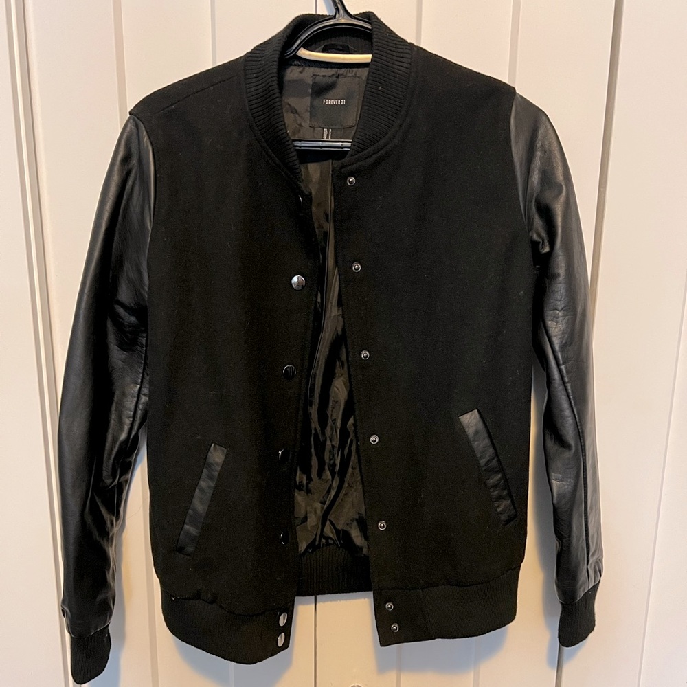 Black varsity bomber jacket